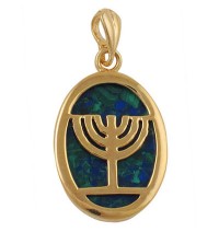 Gold Filled Azorite Menorah Pendant